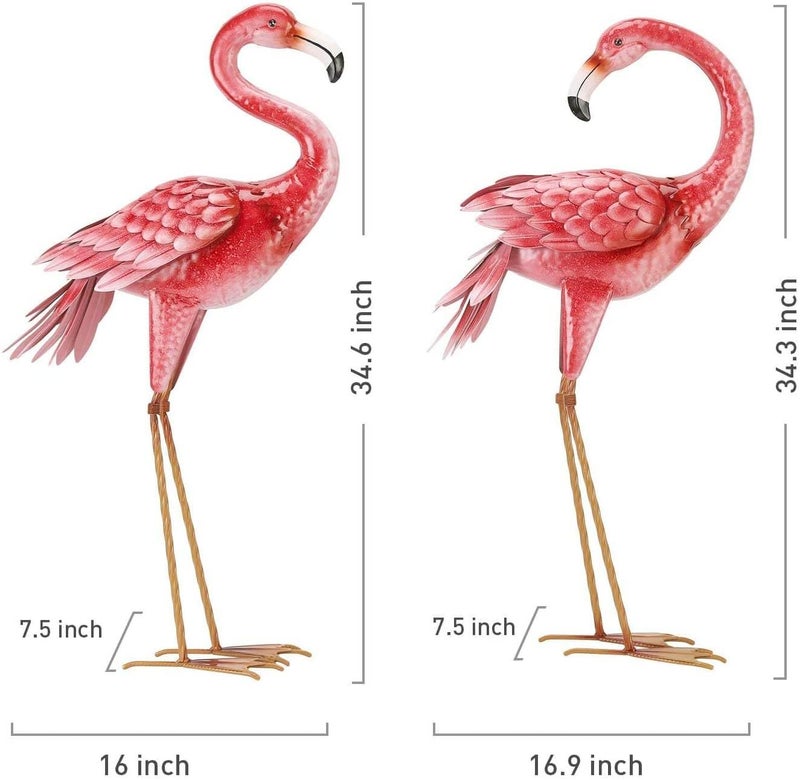 Kircust Flamingo Garden Statues and Sculptures, Metal Birds Yard Art Outdoor Statue, Large Pink Flamingo Lawn Ornaments for Home, Patio, Backyard Decor (2-Pack) - Image 3
